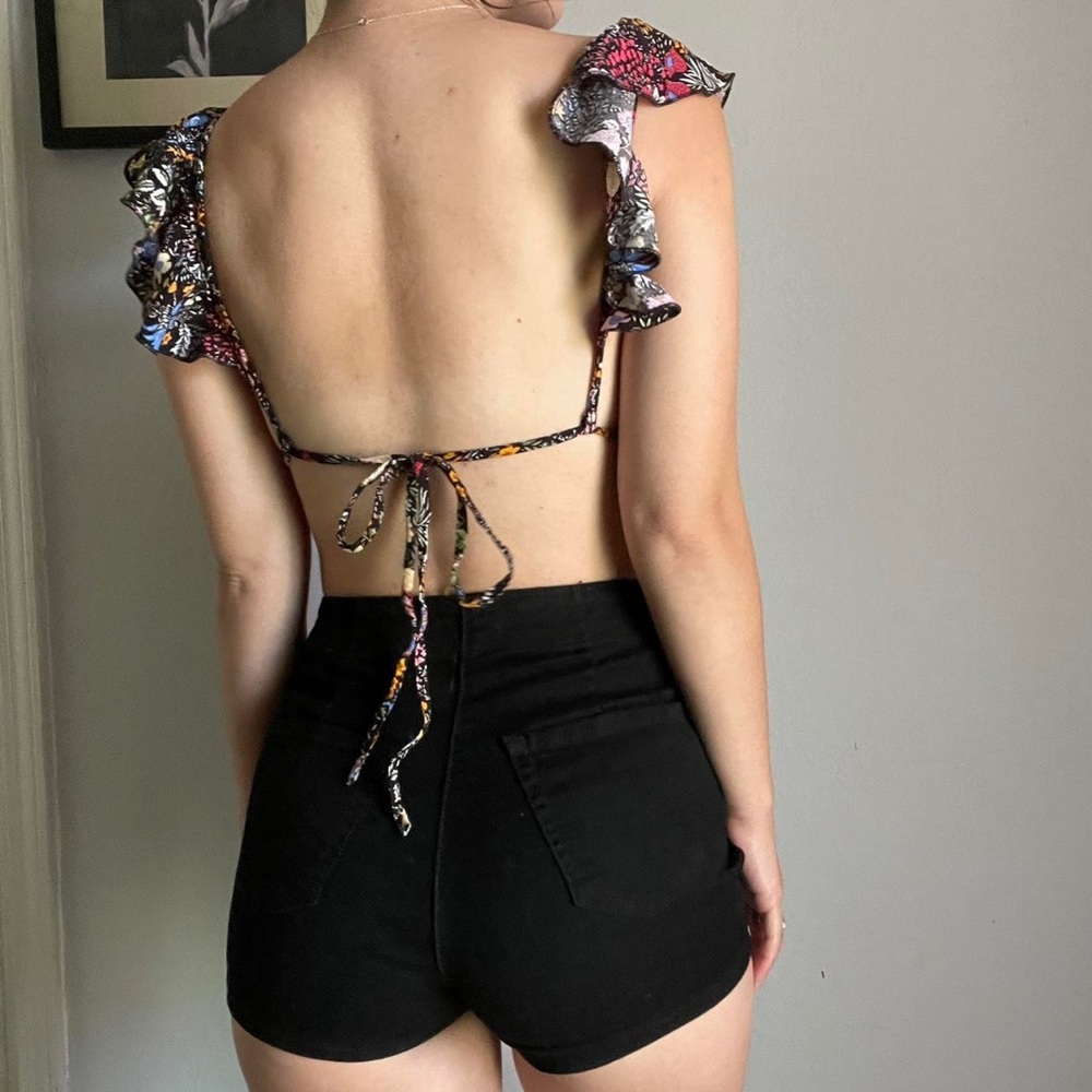 Floral Ruffle Adjustable Tie Top